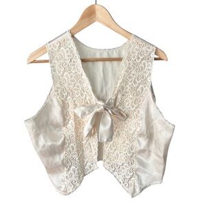 Ivory Lace Satin Bow Vest Lingerie Grail